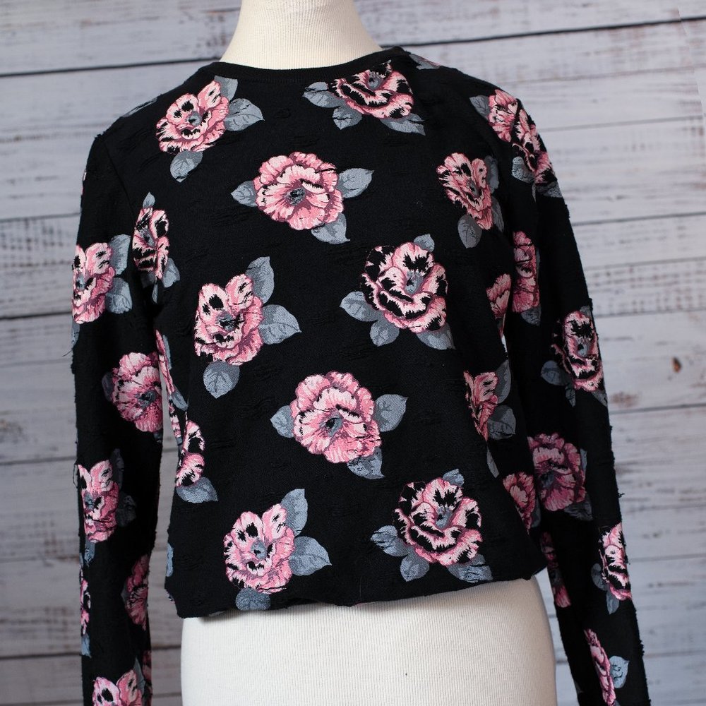 Black and Pink Floral Print Crewneck Sweatshirt/Sweater by 36 Point 5